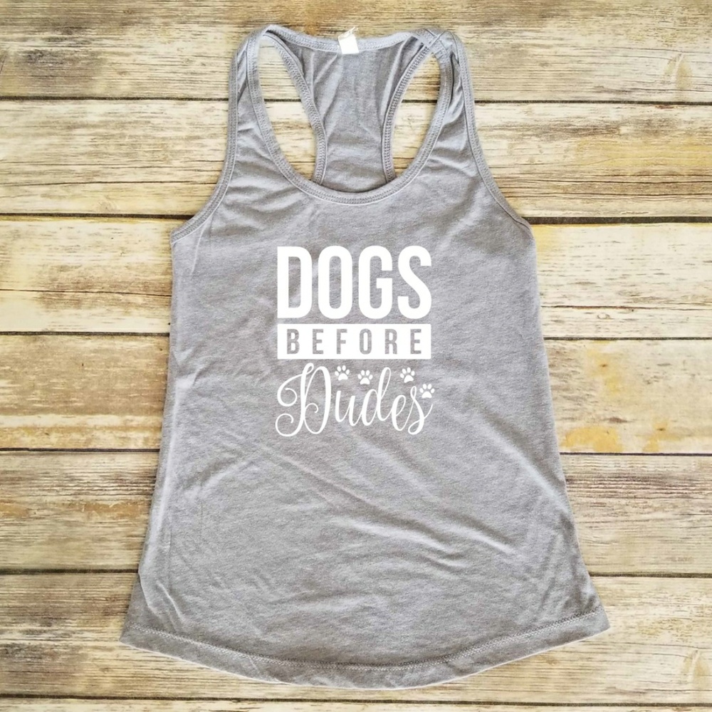 Dogs before dudes gray racerback tank top shirt